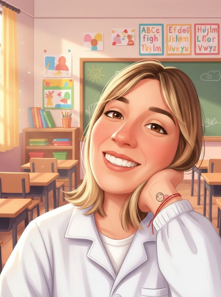 Ilustración de la autora del sitio, docente de educación especial, en un aula