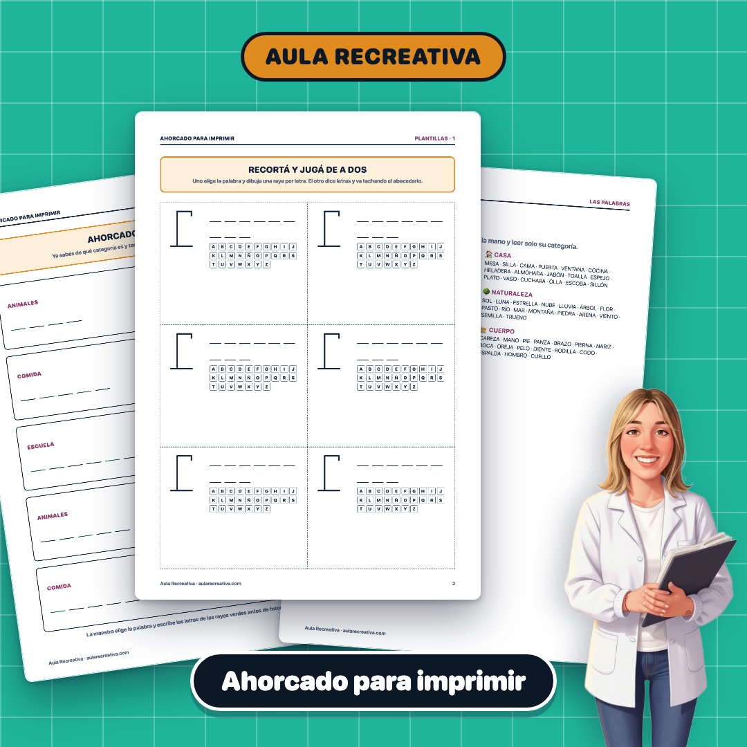 Tres hojas del cuadernillo de ahorcado para imprimir en abanico