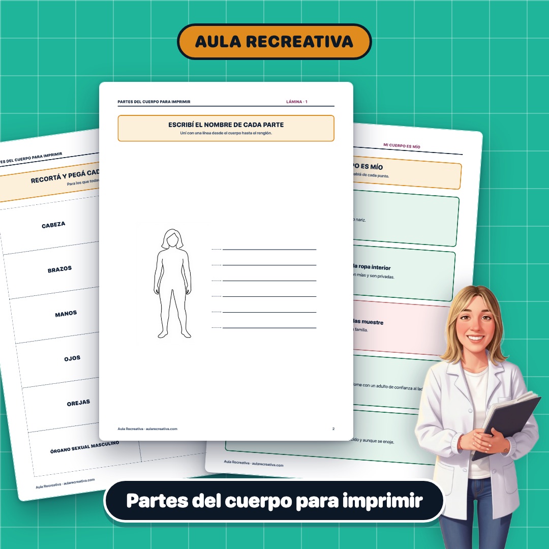 Tres hojas del cuadernillo de partes del cuerpo para imprimir en abanico