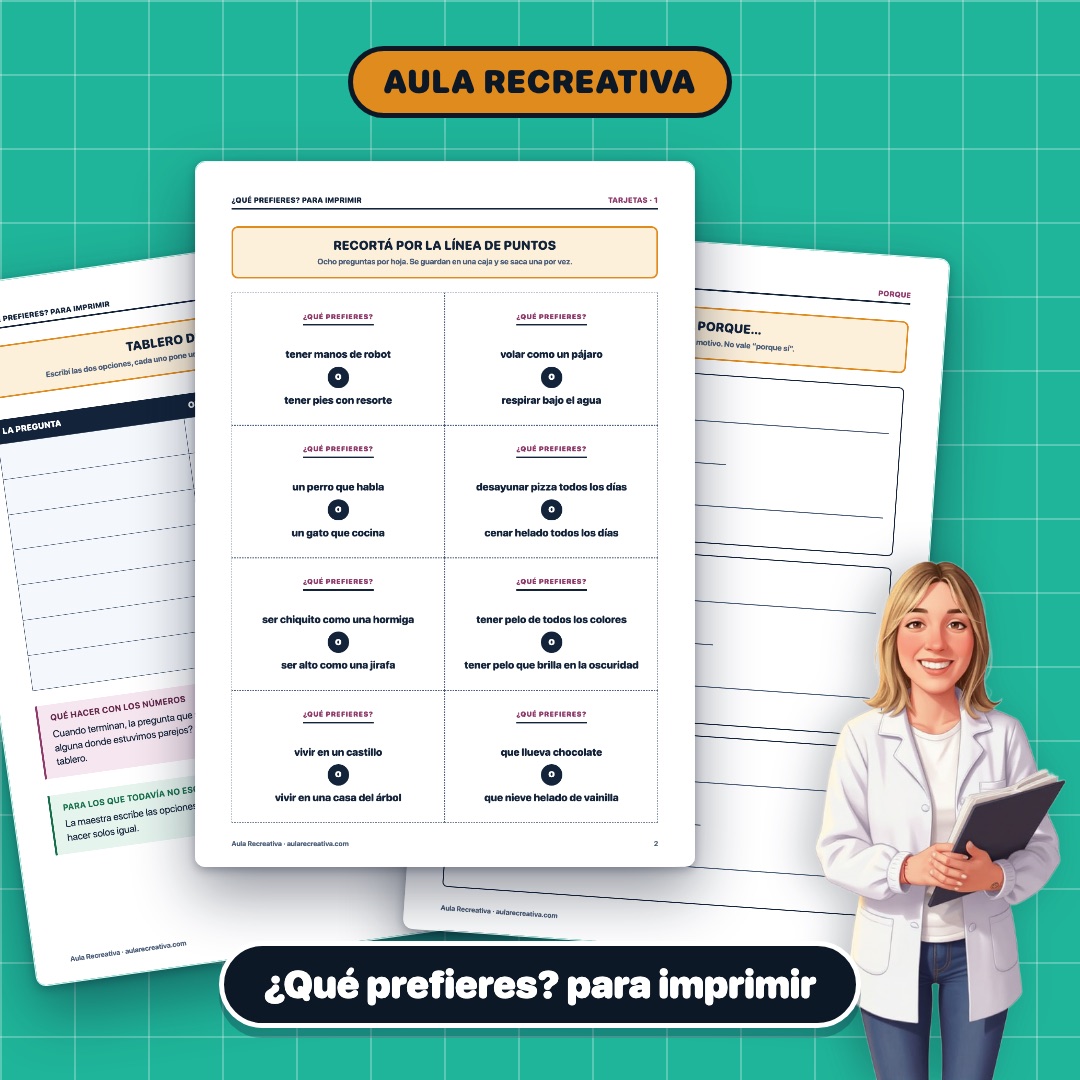 Tres hojas del cuadernillo de ¿qué prefieres? para imprimir en abanico
