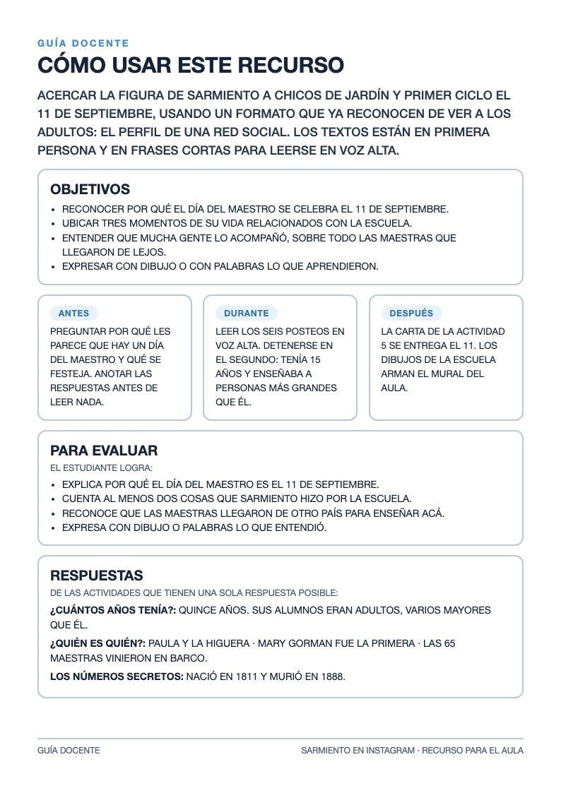 Guía docente con objetivos, momentos de la clase, criterios de evaluación y respuestas